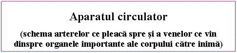 Text Box: Aparatul circulator
(schema arterelor ce pleaca spre si a venelor ce vin dinspre organele importante ale corpului catre inima)
