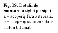 Text Box: Fig. 19. Detalii de montare a tiglei pe sipci
a - acoperis fara astereala; b - acoperis cu astereala si carton bitumat
