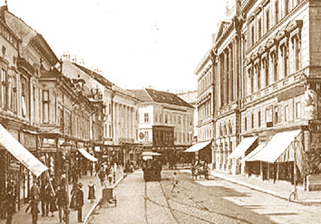 Tramvai cu cai in zona Teatrului Arad