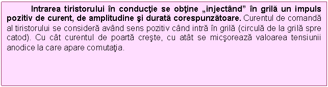 Text Box: Intrarea tiristorului in conductie se obtine 