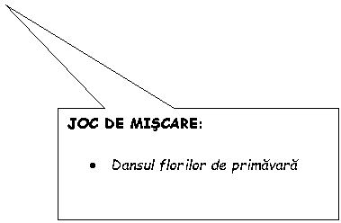 Rectangular Callout: JOC DE MISCARE:

. Dansul florilor de primavara 
