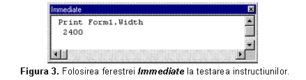 Text Box: 
Figura 3. Folosirea ferestrei Immediate la testarea instructiunilor.
