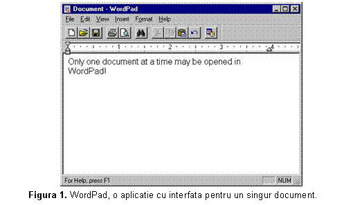 Text Box: 
Figura 5. WordPad, o aplicatie cu interfata pentru un singur document.
