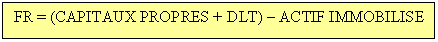 Text Box: FR = (CAPITAUX PROPRES + DLT)  ACTIF IMMOBILISE

