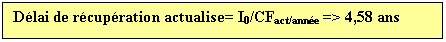 Text Box: Dlai de rcupration actualise= I0/CFact/anne => 4,58 ans 

