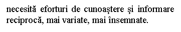 Text Box: necesita eforturi de cunoastere si informare reciproca, mai variate, mai insemnate.

