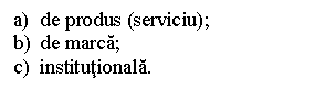 Text Box: a) de produs (serviciu);
b) de marca;
c) institutionala.

