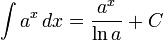 int a^x,dx = frac} + C