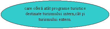 Oval: care ofera atat programe turistice destinate turismului intern,cat si turismului extern.